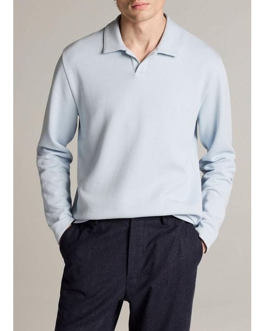 Vince Blue Blurred Birdseye Cotton-Blend Johnny-Collar Shirt for men
