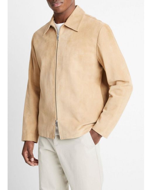 Vince White Suede Zip-up Jacket, California Khaki, Size Xxl for men