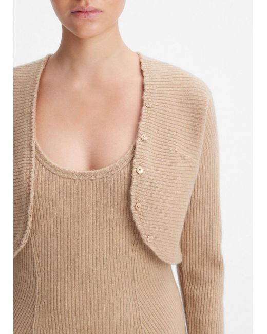 Vince Natural Ribbed Wool And Cashmere Raw-edge Bolero, Beige, Size Xs