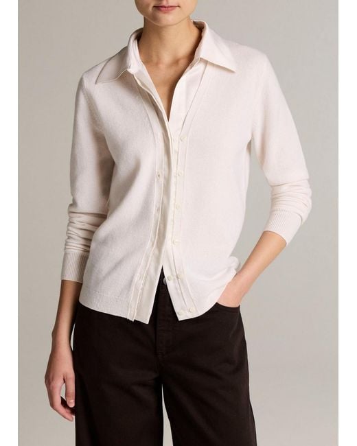 Vince Natural Satin-Trimmed Cashmere Collared Cardigan