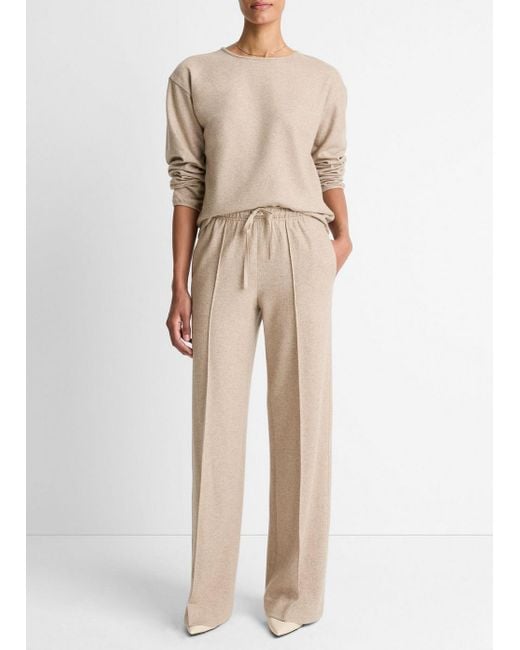 Vince Natural Wool-Blend Tailored Wide-Leg Pant