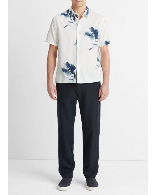 Vince Faded Floral Short-sleeve Shirt, Optic White/deep Indigo, Size M for men