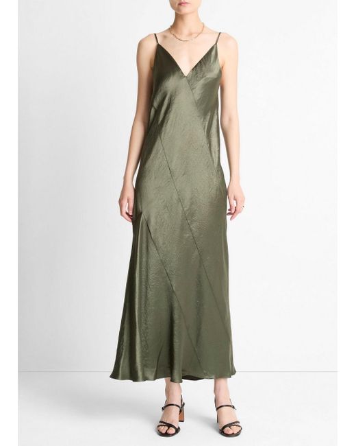 Vince Green Paneled Satin Bias Slip Dress