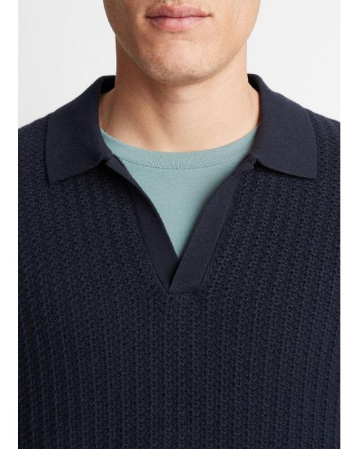 Vince Crafted Rib Cotton-cashmere Johnny Collar Sweater, Coastal Blue, Size Xl for men