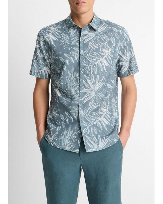 Vince Blue Venice Palms Cotton-Blend Short-Sleeve Shirt for men
