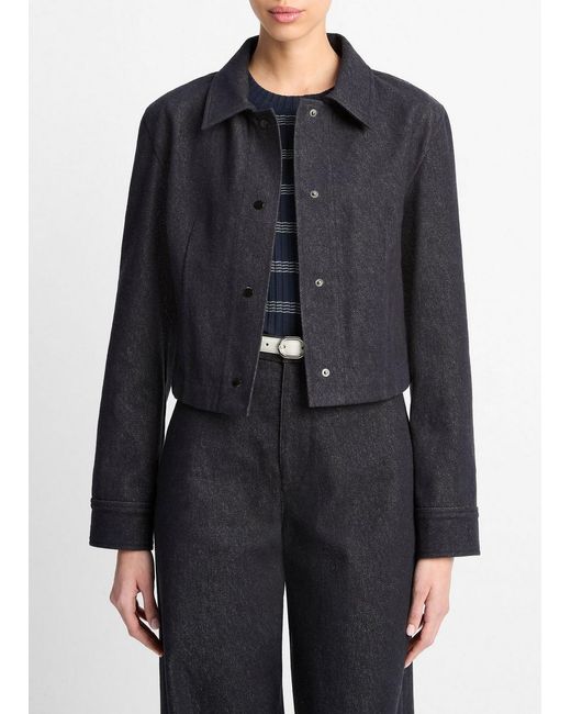 Vince Black Italian Cotton Cropped Slim Shirt Jacket
