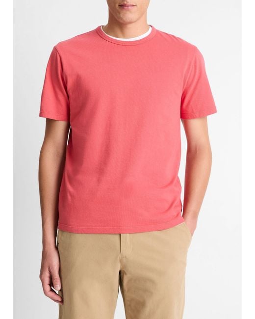Vince Pink Garment Dye Cotton T-Shirt for men