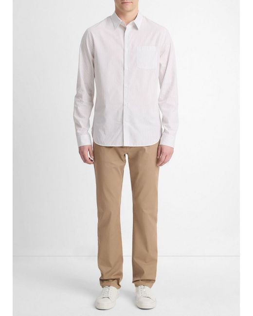 Vince White Basin Stripe Cotton-Blend Long-Sleeve Shirt, Optic/Storm Cloud for men