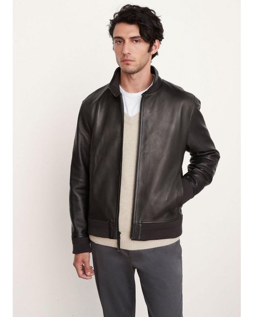 Vince Leather Harrington Bomber Jacket 