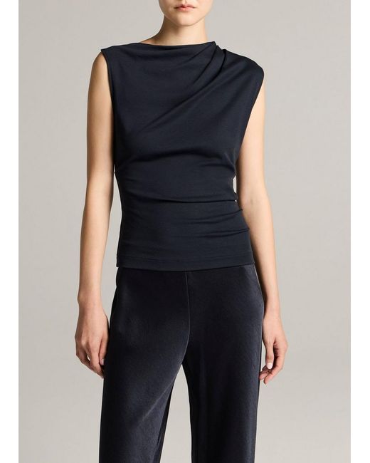 Vince Blue Pima Cotton Draped Sleeveless Top