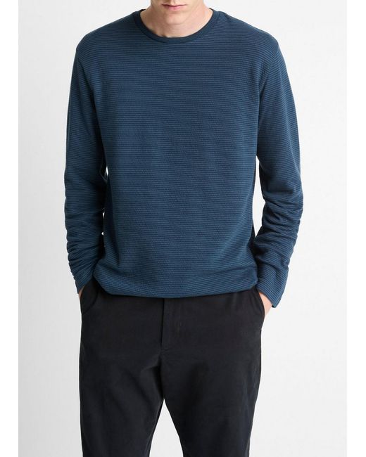 Vince Blue Striped Double-Knit Pima Cotton Long-Sleeve T-Shirt for men