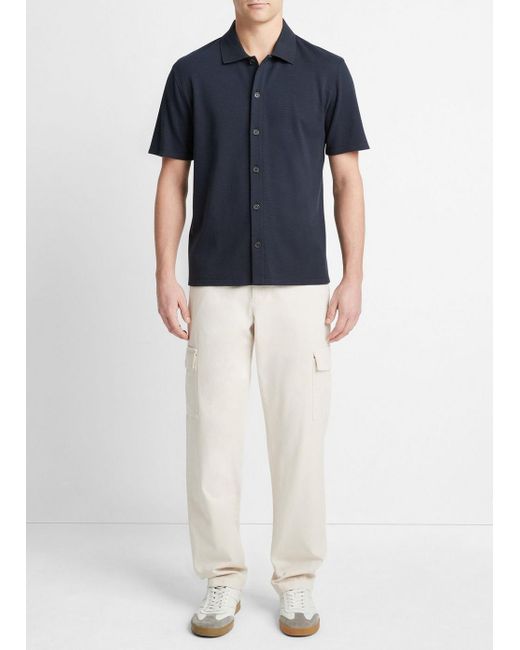 Vince Variegated Jacquard Short-sleeve Button-front Shirt, Coastal Blue, Size Xxl for men