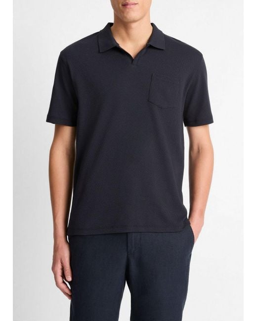 Vince Blue Cotton-Blend Johnny-Collar Polo Shirt for men