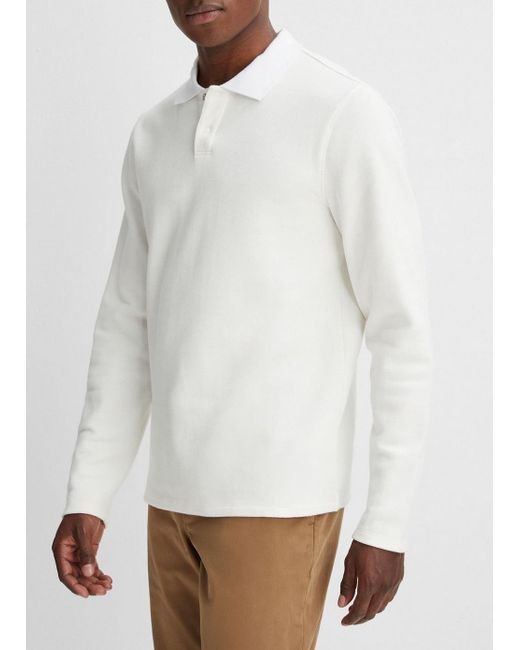 Vince Double-knit Piqué Long-sleeve Polo Shirt, White, Size Xl for men