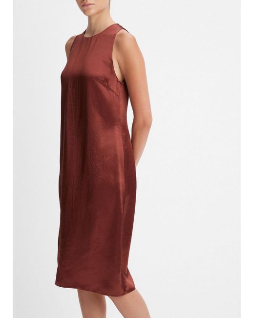 Vince Sleeveless Crew Neck Shift Dress, Red, Size L | Lyst