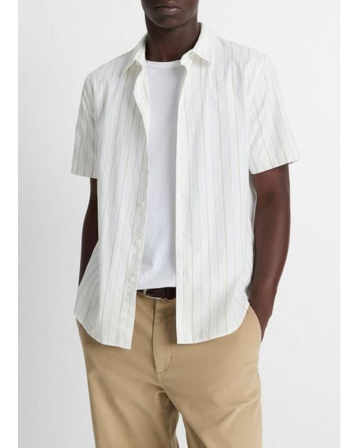 Vince White Chatsworth Stripe Cotton Short-Sleeve Button-Front Shirt for men