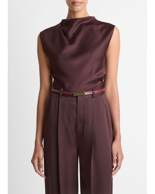 Vince Purple Satin Draped Cowl-Neck Top