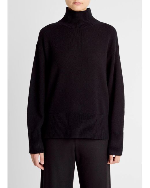 Vince Blue Wool-Cashmere Side-Slit Turtleneck Sweater