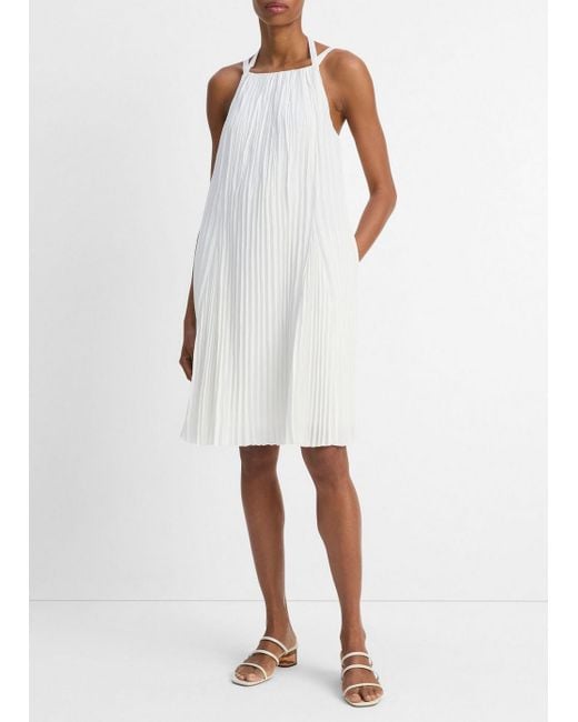 Vince White Pintuck Pleated A-Line Dress