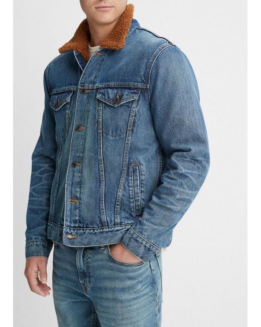 Vince Denim Sherpa Trucker Jacket, Blue, Size S for men
