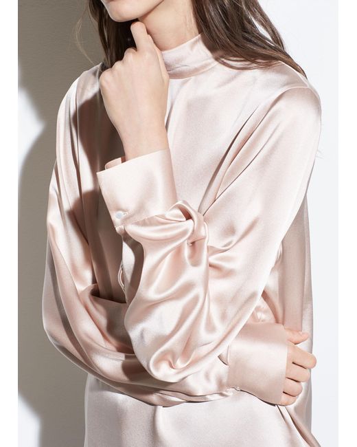 Vince Silk-satin Turtleneck Blouse in Pink | Lyst