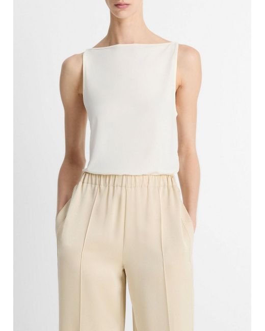 Vince White Matte Jersey Boat-Neck Tank