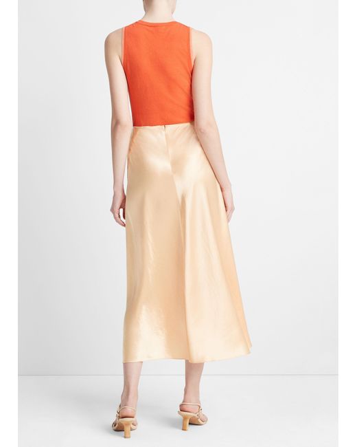 Vince Orange Satin Raw-edge Paneled Slip Skirt, Cantaloupe, Size 4