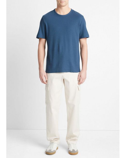 Vince Blue Pima Cotton Piqué Crew Neck T-shirt, Deep Indigo, Size Xs for men