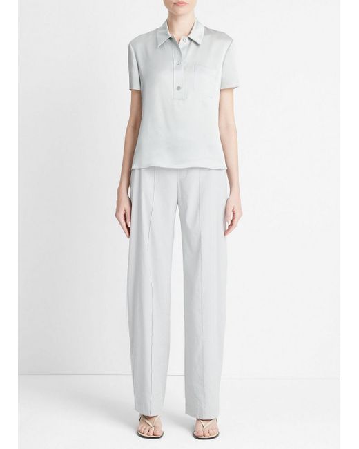 Vince White Silk Short-sleeve Polo Shirt, Lunar Dust, Size Xs