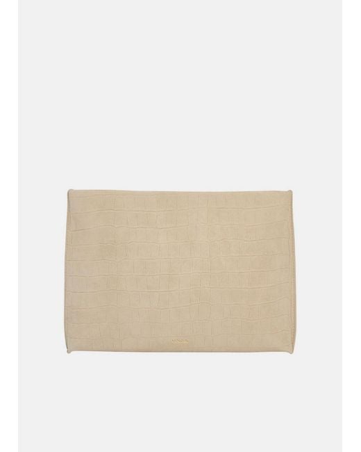 Vince Natural Athene Croc-Embsed Nubuck Leather Crsbody Pouch