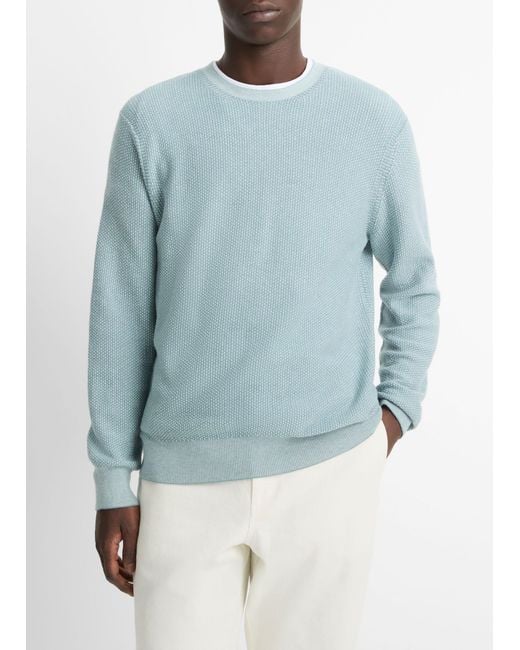 Vince Blue Geometric Jacquard Wool & Cotton Blend Crewneck Sweater for men