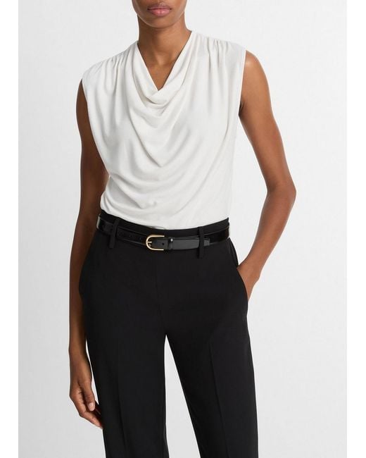 Vince White Jersey Draped Cowl-Neck Top