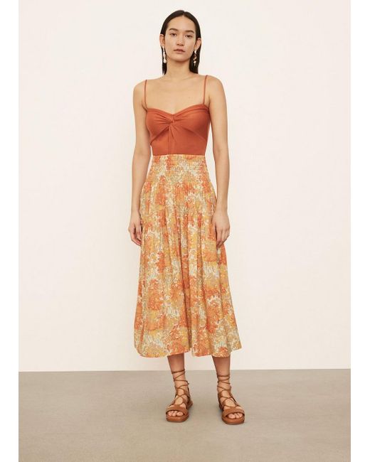 Vince Orange Garden Smocked Tiered Skirt