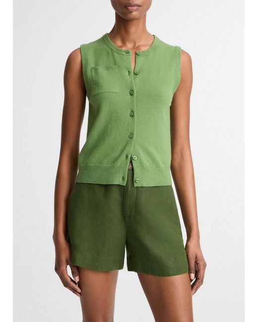 Vince Green Cotton & Cashmere-Blend Button-Front Shell