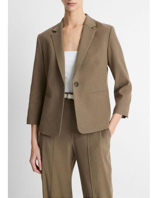 Vince Green Linen-Blend Shrunken Blazer
