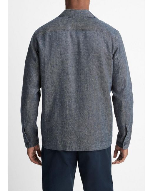 Vince Blue Linen-cotton Twill Shirt Jacket, Dark Indigo, Size Xl for men