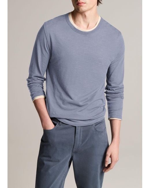 Vince Blue Slub Pima Cotton Double-Layer T-Shirt for men