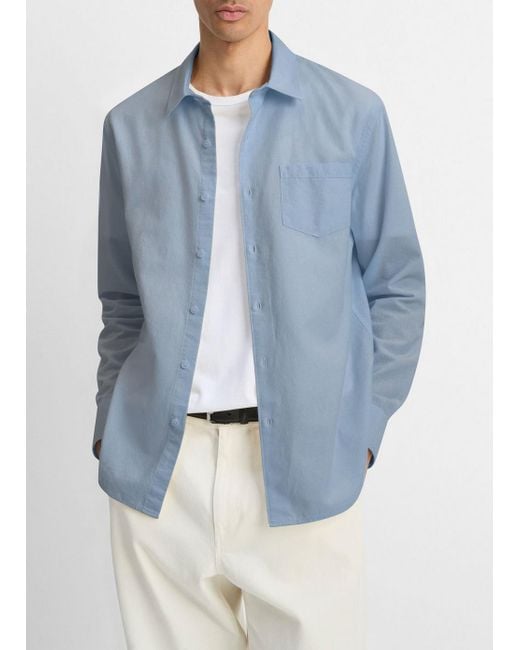Vince Blue Cotton Chambray Button-Front Shirt for men
