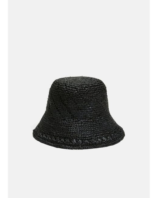 Vince Straw Bucket Hat, Black, Size S/m