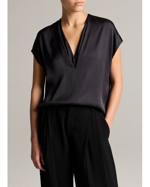 Vince Black Silk-Blend Double V-Neck Top