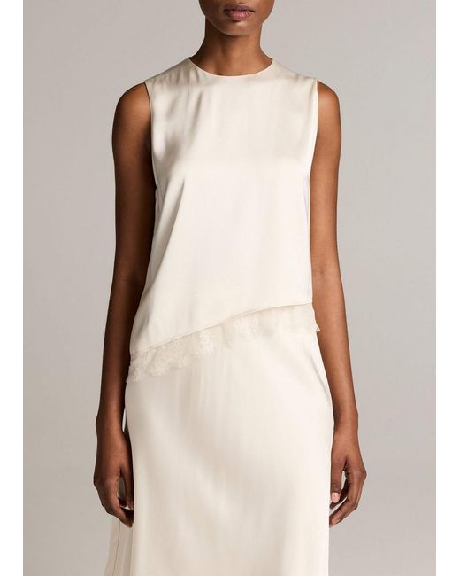 Vince Natural Lace-Trim Satin Asymmetric Shell
