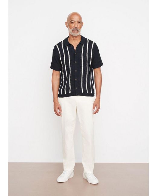 Vince White Crochet Stripe Short-sleeve Button-front Shirt, Multicolor, Size S for men