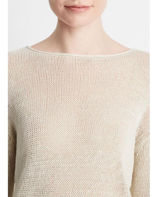 Vince Natural Italian Linen Drop-shoulder Pullover Sweater, Ceramic, Size Xl