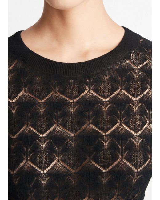 Vince Fine Lace Cotton Three-quarter-sleeve Sweater, Black, Size Xxs