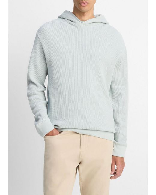 Vince Blue Mouliné Pima Cotton Thermal Hoodie for men