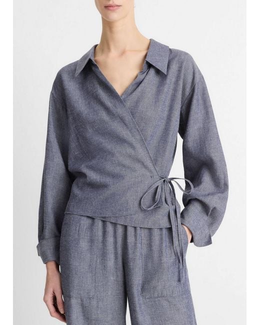 Vince Blue Collared Wrap Top