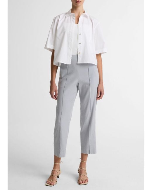 Vince White Grace Mid-Rise Linen-Blend Pull-On Pant