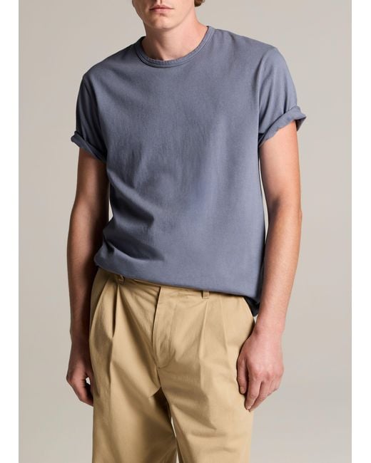 Vince Blue Garment Dye Cotton T-Shirt for men
