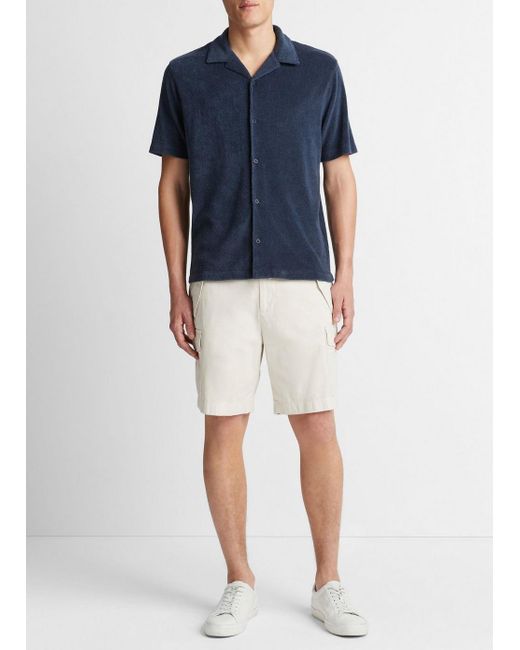 Vince Blue Pima Cotton Terry Cabana Shirt, Night Navy, Size M for men