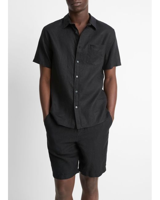 Vince Black Linen Short-Sleeve Shirt for men